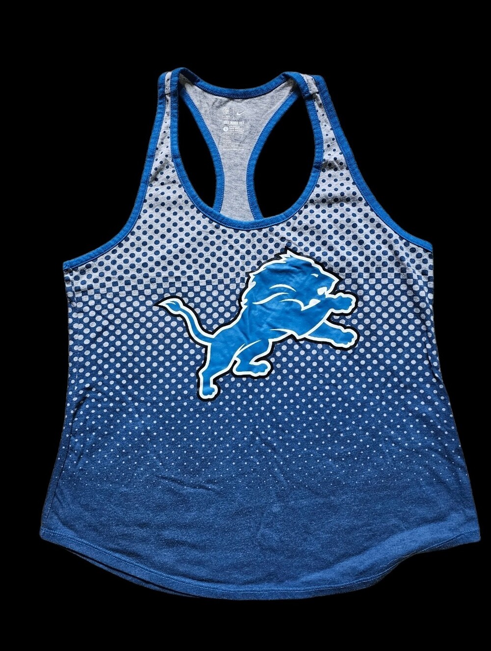 Nike, Blue Ombre Polka Dot Racerback Tank with Detroit Lions Logo